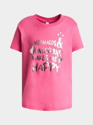 Younger Girl's Bright Pink Foil Print T-Shirt