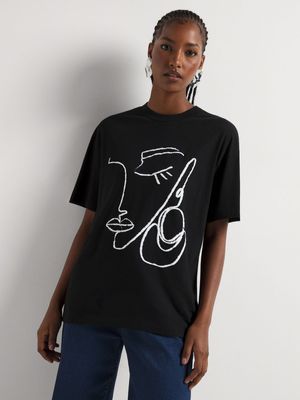Face Line Graphic Oversized T-shirt