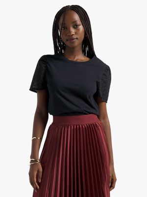 Jet Women's Regular Black Anglaise Sleeve Top