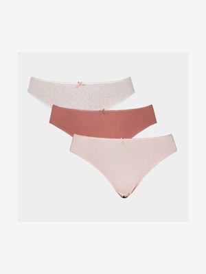 Women's Pink & White Print 3-Pack Cotton High Leg Panties