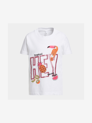 Younger Girl's White Graphic Print T-Shirt