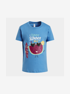 Younger Girl's Blue Graphic Print T-Shirt