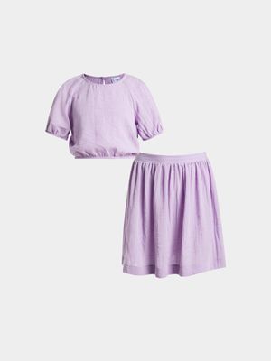 Older Girls Linen-like Top & Skirt Set