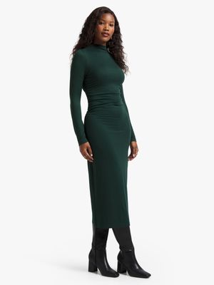 Women's Green Ruched Bodycon Dress