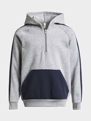 Younger Boy's Grey & Navy Hoodie