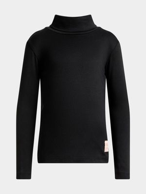 Younger Girl's Black Poloneck Top