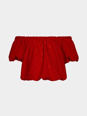 Younger Girl's Red Anglaise Top