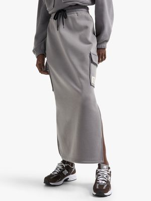 Women's Charcoal Fleece Maxi Skirt With Pockets
