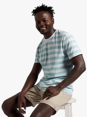 Men's Aqua & White Striped T-Shirt