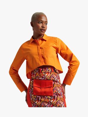 Women's Thula-Tu Orange Cropped Long Sleeve Shirt