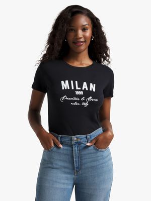 Women's Black Graphic Print T-Shirt