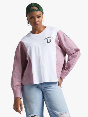 Women's Pink & White Oversized Shirt