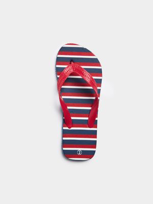 Older Boy's Red & Navy Stripe Flip Flops