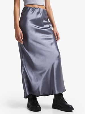 Women's Charcoal Maxi Satin Skirt