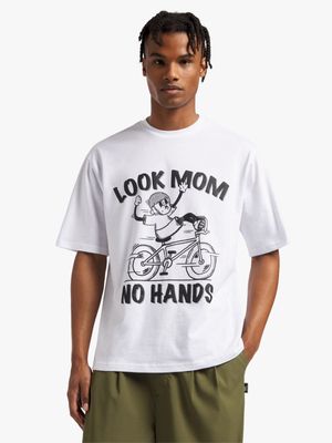 Men's White Mom No Hands Graphic Top