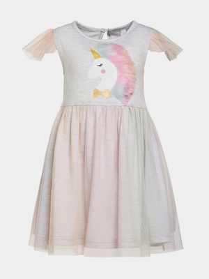 Younger Girl's Grey Unicorn Tulle Party Dress