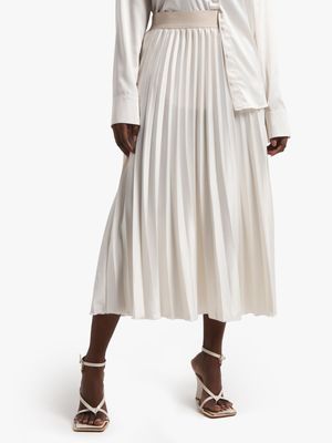 Women's White Satin Pleated Skirt