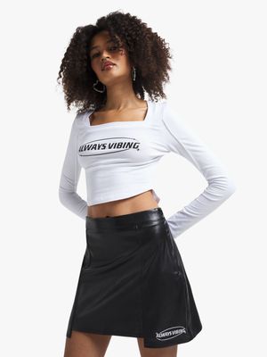 Women's Black Asymmetrical PU Mini Skirt
