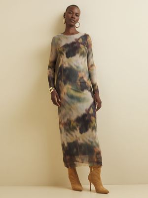 Women's Iconography Printed Mesh Midi Dress