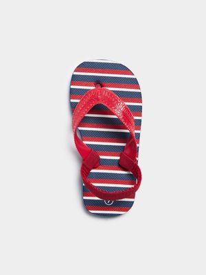 Younger Boy's Red & Navy Stripe Flip Flops
