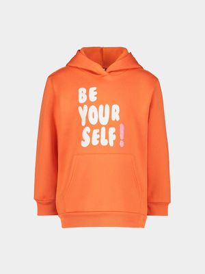 Younger Girl's Orange Graphic Print Oversized Hooded Sweater