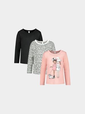 Older Girl's Pink & Black 3-Pack T-Shirts