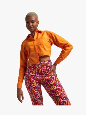 Women's Thula-Tu Orange Cropped Asymetrical Shirt