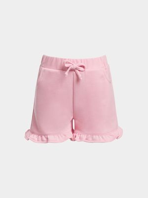 Younger Girl's Pink Fleece Ruffle Shorts