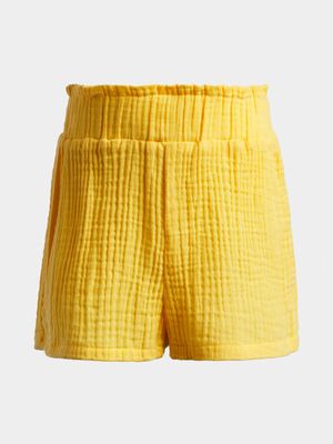 Younger Girl's Yellow Crinkle Shorts