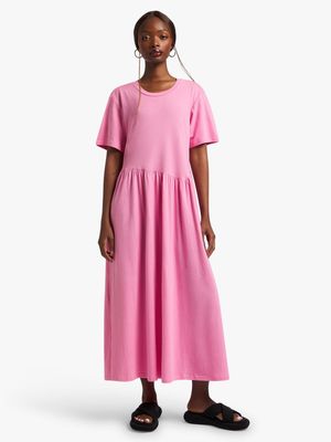 Women's Pink Tiered Maxi T-shirt Dress