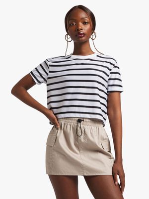 Women's Black & White Striped Boxy Top