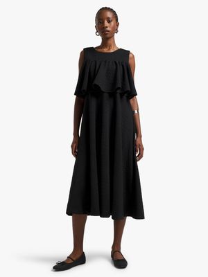 Women's Elwen Design Black Jacquard Flared Midi Dress