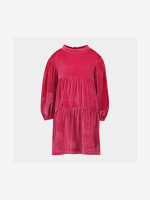 Younger Girls Velour Tiered Dress