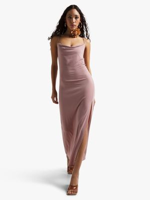 Women's Pink Slinky Knit Strappy Maxi Dress