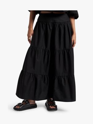 Tiered Cotton Midi Skirt