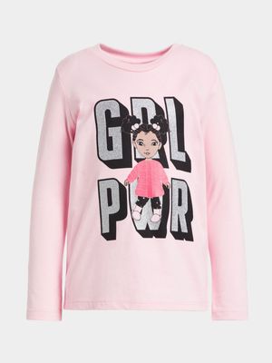 Younger Girl's Pink Graphic Print T-Shirt