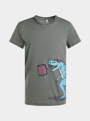 Younger Boy's Grey Graphic Print T-Shirt