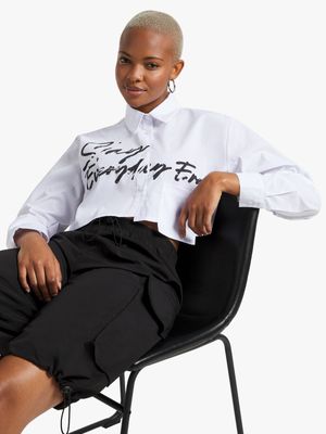 Women's White Graphic Print Boxy Shirt