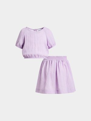 Younger Girls Linen-like Top & Skirt Set
