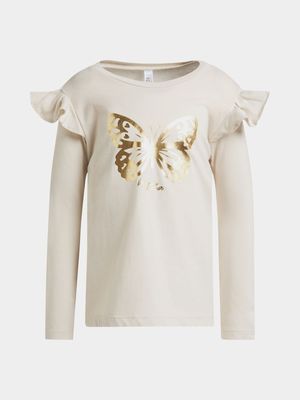 Younger Girl's Stone Graphic Print Ruffle T-Shirt