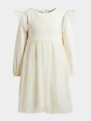 Older Girl's Cream Ribbed Tulle Dress