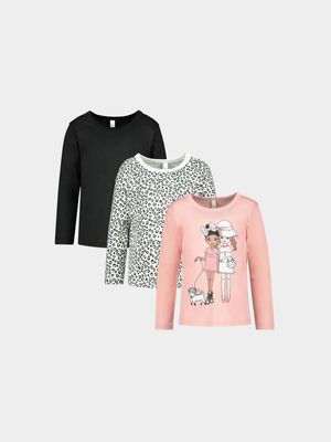 Younger Girl's Pink & Black 3-Pack T-Shirts