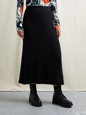 Women's Canvas Rib Midi Skirt Black