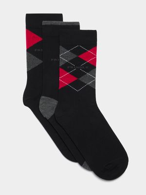 Men's Pringle Black & Red Caden 3 Pack Argyle Socks