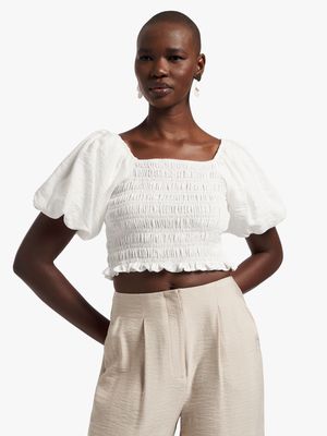 Balloon Sleeve Ruched Top