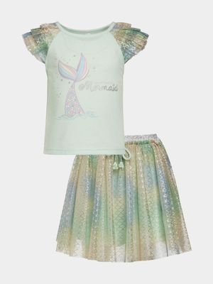 Older Girl's Mint Party Tulle Skirt & T-Shirt Set