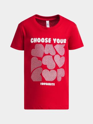 Younger Girl's Red Graphic Print T-Shirt