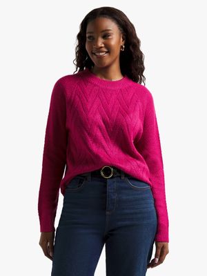 Women's Dark Pink Chevron Knit Jersey