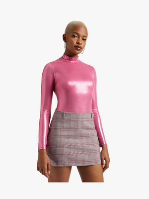 Women's Pink Turtleneck Bodysuit