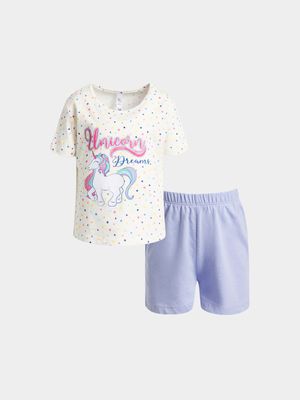 Older Girl's Blue Unicorn Print Sleepwear Set